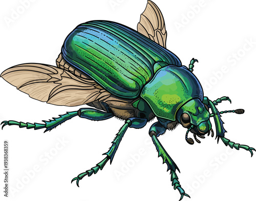 Detailed vector illustration of a beetle collection, exotic insects isolated on white background