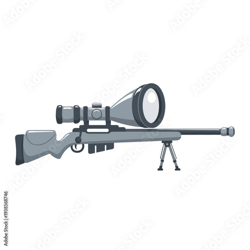 Sniper Rifle with Scope and Bipod, Military Weapon, Precision Shooting Tool
