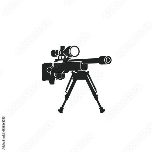 Sniper Rifle with Scope and Bipod, Military Weapon Icon, Silhouette