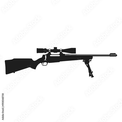Sniper Rifle with Scope and Bipod Silhouette - Precision Weaponry