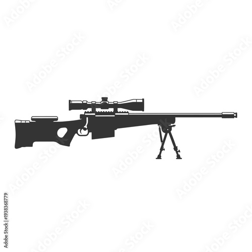 Sniper Rifle with Scope and Bipod Silhouette - Precision Weaponry