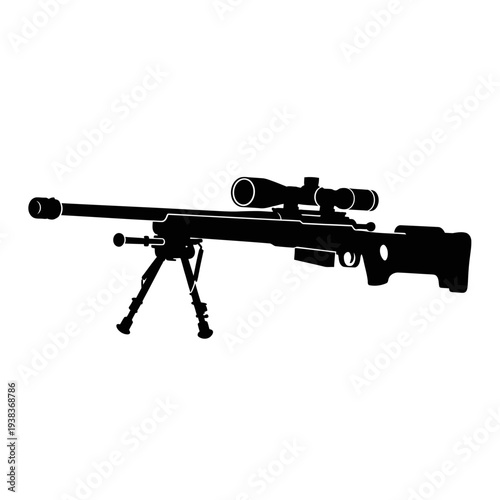 Sniper Rifle with Scope and Bipod Silhouette - Precision Weaponry