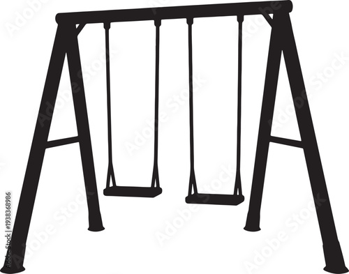 Black metal swing set with two swings on a white background also transparent background playground