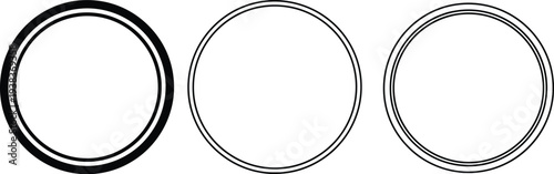 Three black and white circular shapes with varying line styles