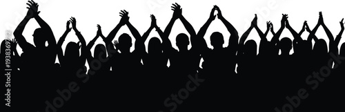 Applauding crowd silhouettes with raised hands clapping audience celebration people group event concert success vector illustration background