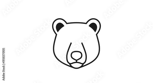 Simple Black Line Drawing of Bear Face.