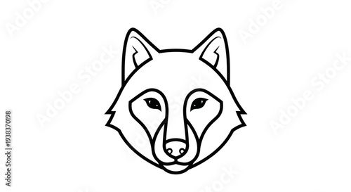 Simple Black Line Drawing of Fox Head.