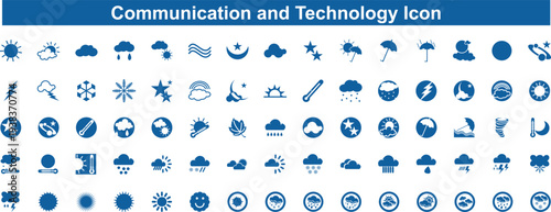 Weather Forecast Icon Mega Set - Flat Blue Vector Silhouettes for Meteorology, Climate Apps, Environmental News, and Seasonal Graphics