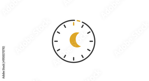 Simple Clock Face Showing Crescent Moon.