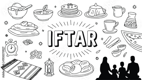 Iftar food and family gathering during Ramadan  traditional meal and drinks