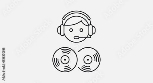 DJ Wearing Headphones with Vinyl Records.