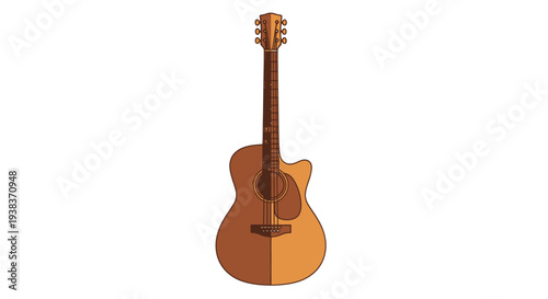 Acoustic Guitar Standing Upright on Stand.