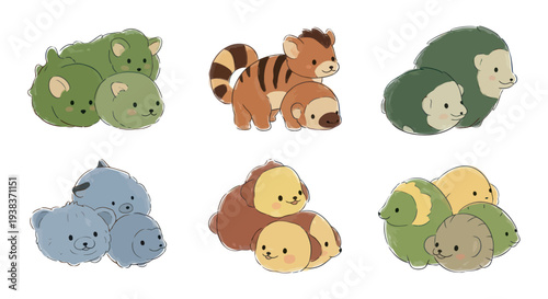 Cute cartoon animal toys together.