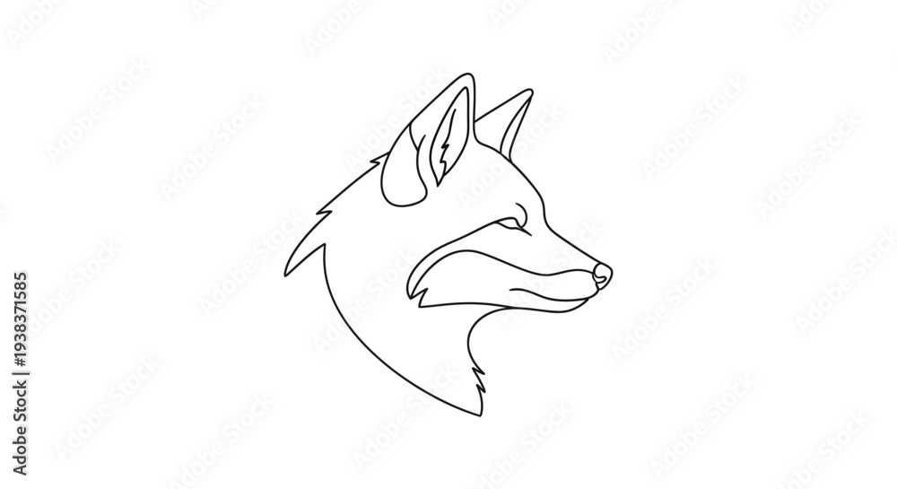 Fototapeta premium Simple Line Drawing of a Fox Head.