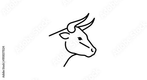 Simple Line Drawing of a Bulls Head.