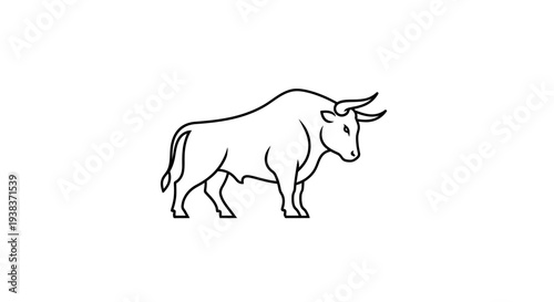 Simple Line Drawing of a Bull.