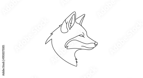 Simple Line Drawing of a Fox Head.