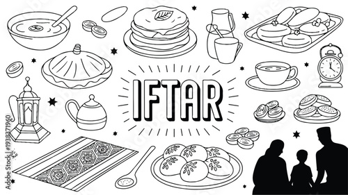 Iftar meal preparations with traditional food and drinks  breaking fast during Ramadan