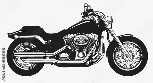 Detailed illustration of a motorcycle viewed from the side with visible engine and chrome details