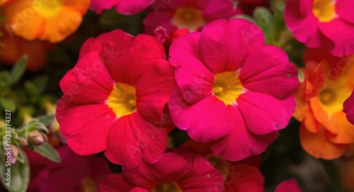 Close up view of colorful Portulaca grandiflora flowers with thickly overlapped petals