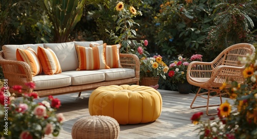 Stylish wooden patio with s...