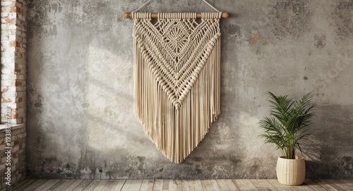 Beige macrame wall art with...
