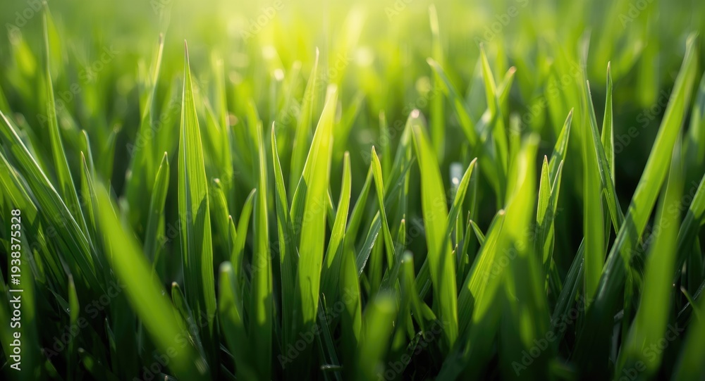 Obraz premium Close up of bright green grass blades with minimal roughness under soft light