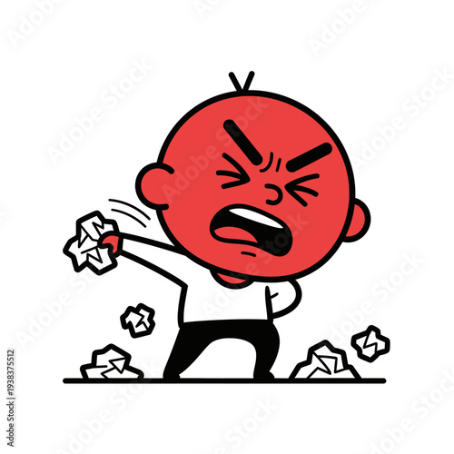 Angry Child Crushing Paper Balls in Frustration