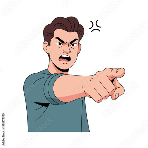 Angry Man Pointing Finger, Expressing Frustration and Aggression