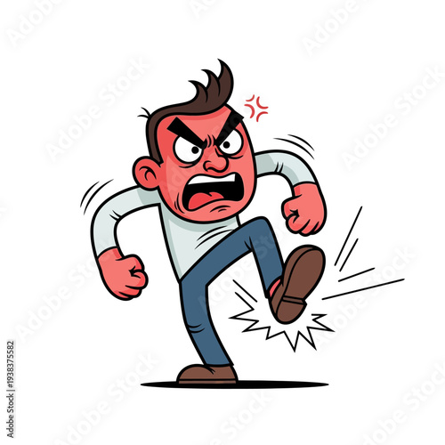 Angry Man Kicking with Rage