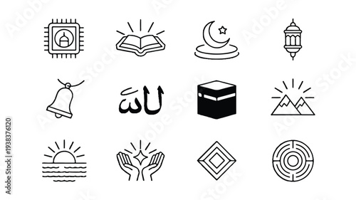 Islamic religion symbols and objects collection