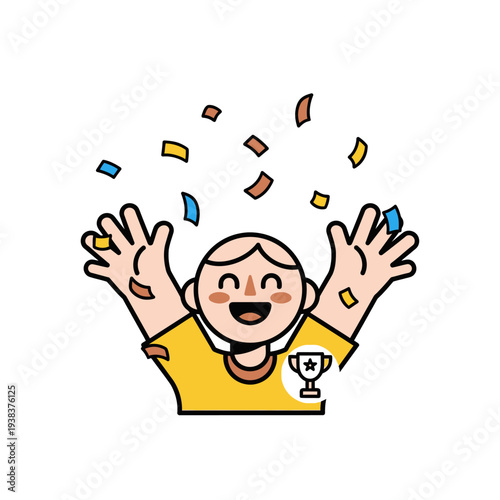 Excited Person Celebrating with Confetti and Trophy Icon