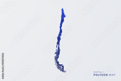 Chile Map - Polygon Style Vector Illustration in Deep Blue Gradient, Low Poly Geometric Design, Clean Silhouette Isolated on White Background for Infographics.