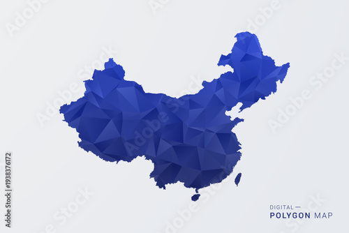 China Map - Polygon Style Vector Illustration in Deep Blue Gradient, Low Poly Geometric Design, Clean Silhouette Isolated on White Background for Infographics.