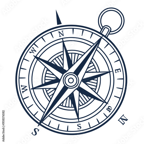 An intricate compass rose with cardinal and ordinal directions marked. Vector