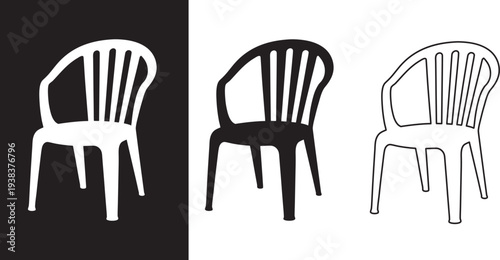 Plastic chair vector Icon silhouette. Minimal Black and White and line act Chair vector Illustration