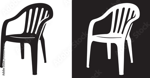 Plastic chair vector Icon silhouette. Minimal Black and White and line act Chair vector Illustration