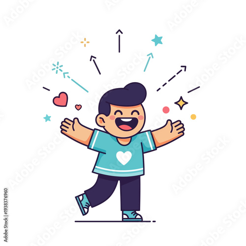 Happy Boy With Open Arms, Celebrating Success and Joyful Moments