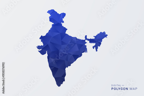 India Map - Polygon Style Vector Illustration in Deep Blue Gradient, Low Poly Geometric Design, Clean Silhouette Isolated on White Background for Infographics.