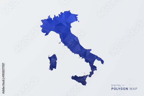 Italy Map - Polygon Style Vector Illustration in Deep Blue Gradient, Low Poly Geometric Design, Clean Silhouette Isolated on White Background for Infographics.