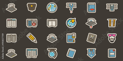 Collection of colorful flat design icons relating to education and learning