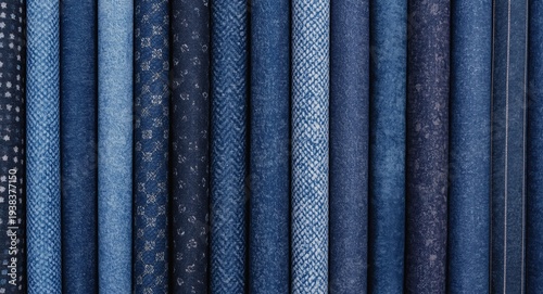 Assortment of rolled denim ...