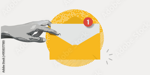 Hand reaching for an envelope with a notification symbol