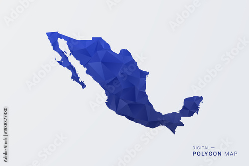 Mexico Map - Polygon Style Vector Illustration in Deep Blue Gradient, Low Poly Geometric Design, Clean Silhouette Isolated on White Background for Infographics.
