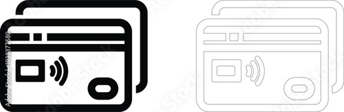 A dual representation of a contactless credit card featuring both filled and outline styles high quality professional detailed modern elegant stylish