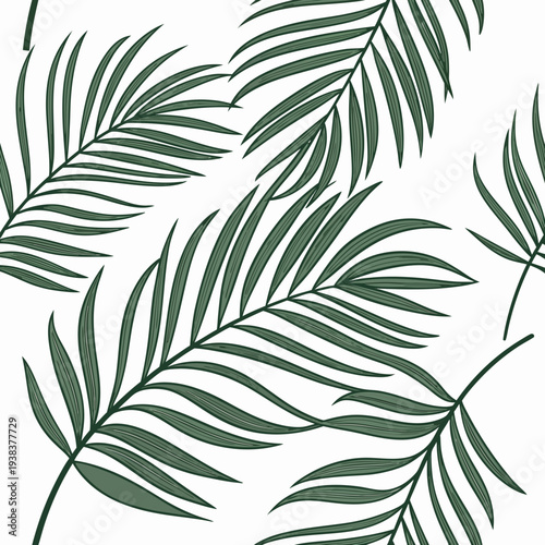 A close-up view of lush green palm leaves with intricate vein patterns Vector