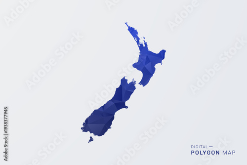 New Zealand Map - Polygon Style Vector Illustration in Deep Blue Gradient, Low Poly Geometric Design, Clean Silhouette Isolated on White Background for Infographics.