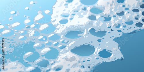 Abstract depiction of ocean waves and sea foam in shades of blue