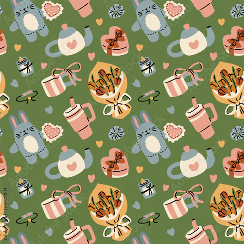 Cute gift idea objects seamless pattern