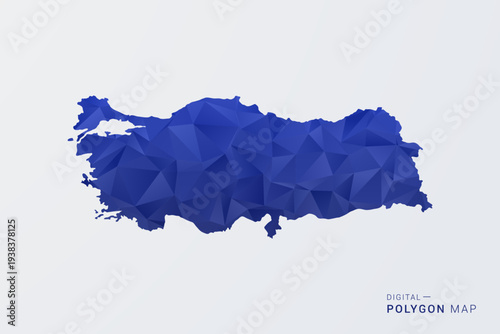 Turkey Map - Polygon Style Vector Illustration in Deep Blue Gradient, Low Poly Geometric Design, Clean Silhouette Isolated on White Background for Infographics.